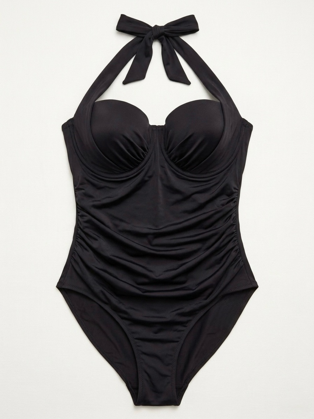 La SENZA Fuller Bust Underwire Halter Swimsuit with Pink Logo Tag, 34F Black